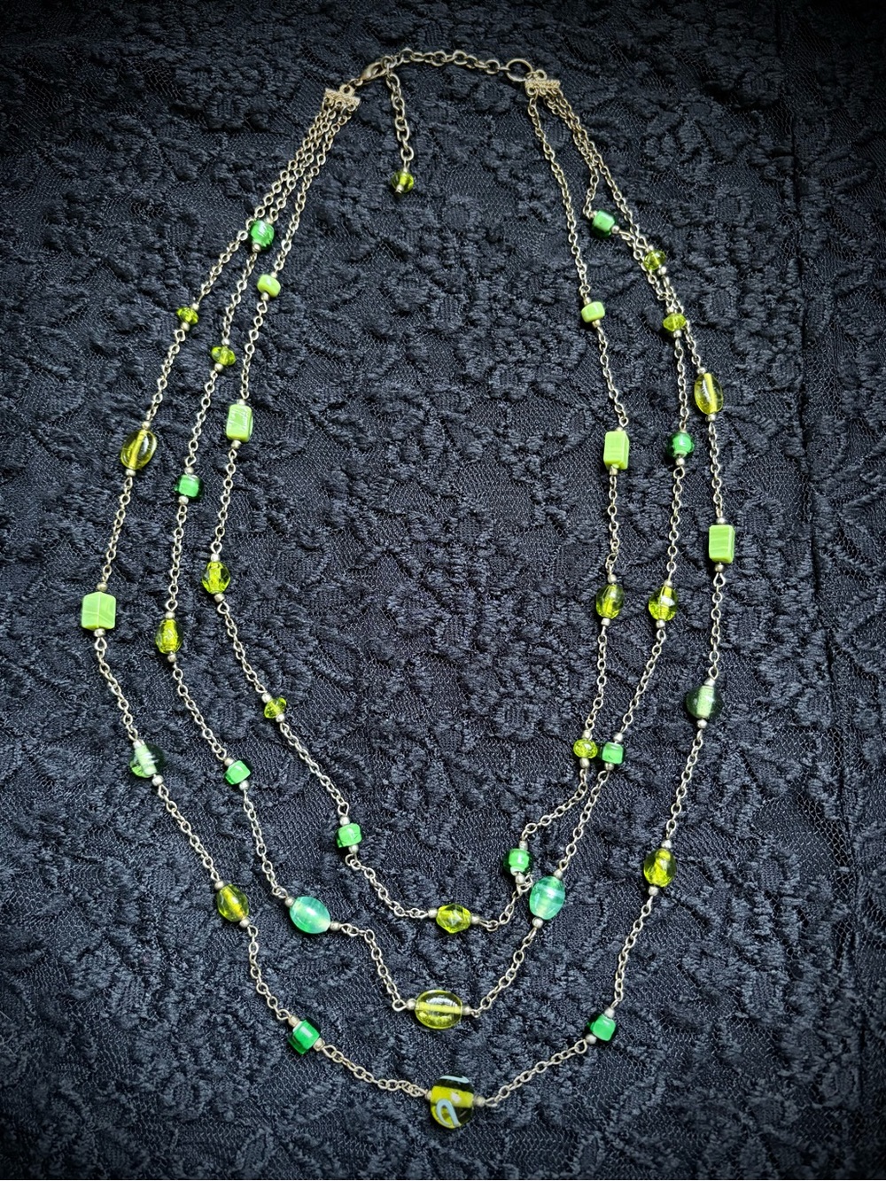 Vintage Green Beaded Layered necklace